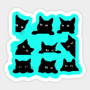 Cute Funny Black Cat in Different Positions Artwork Sticker